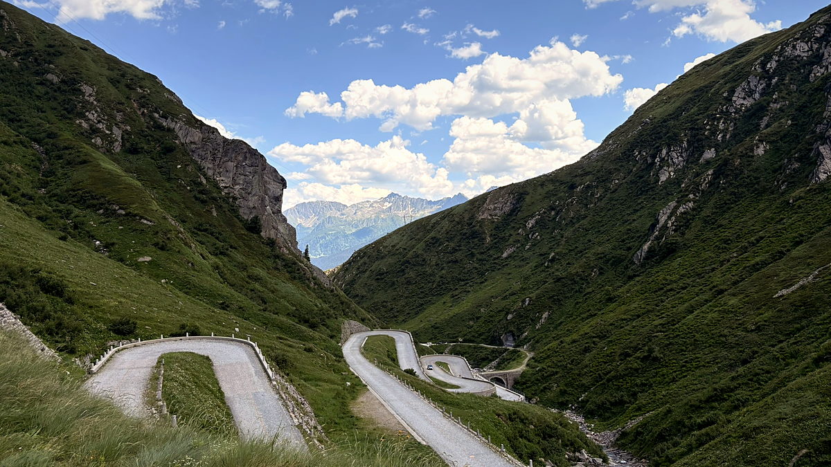 The Tremola switchbacks seen from above on the Gotthard Pass